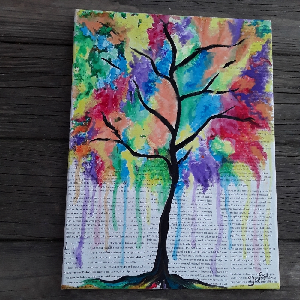 Watercolor Bright Rainbow Tree Painting Art - Picture 6 of 8